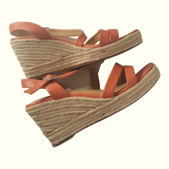 LC Lauren Conrad Strappy Wedge Heels Espadrilles Spearmint Coral Sandals Sz 10 - Picture 5 of 11